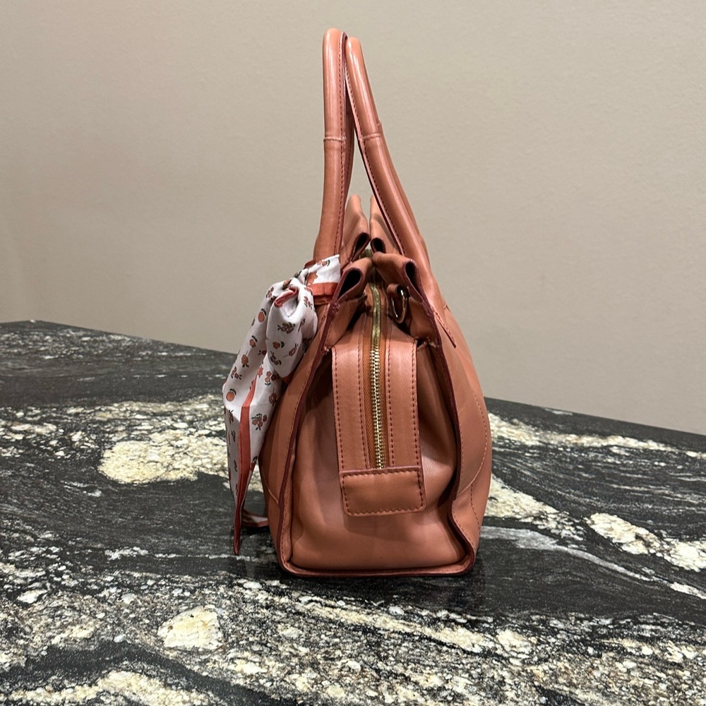 See by chole Coral Pink Leather-Style Satchel with Scarf Accent - Picture 4 of 16